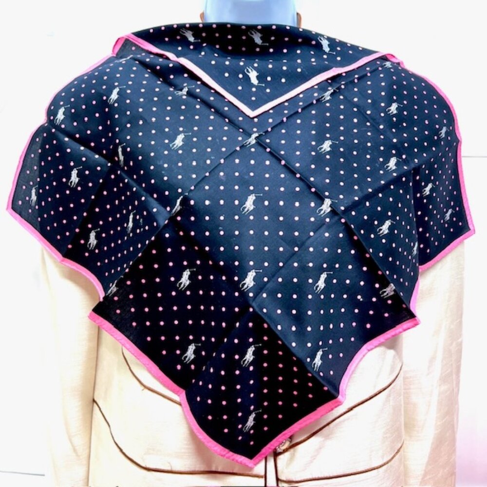 New HandTowel & MiniScarf Polo R. Laurent & Aquascutum London Black pink dot (91 - Picture 7 of 11